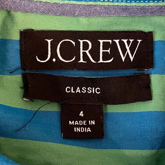 J.Crew Cotton Poplin Shirt Womens 4 Blue Green Striped Button Up Classic Fit - Picture 3 of 9